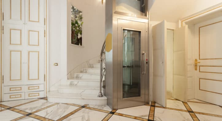 new installed metal elevator in marble home