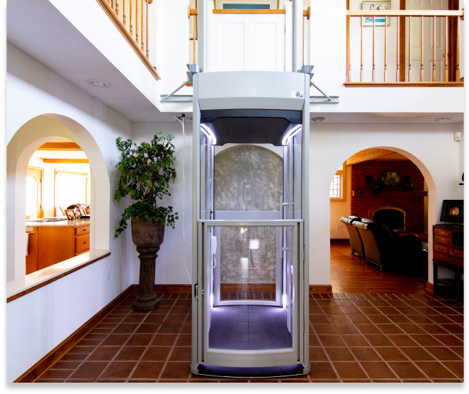 A sleek elevator in a bright, modern home